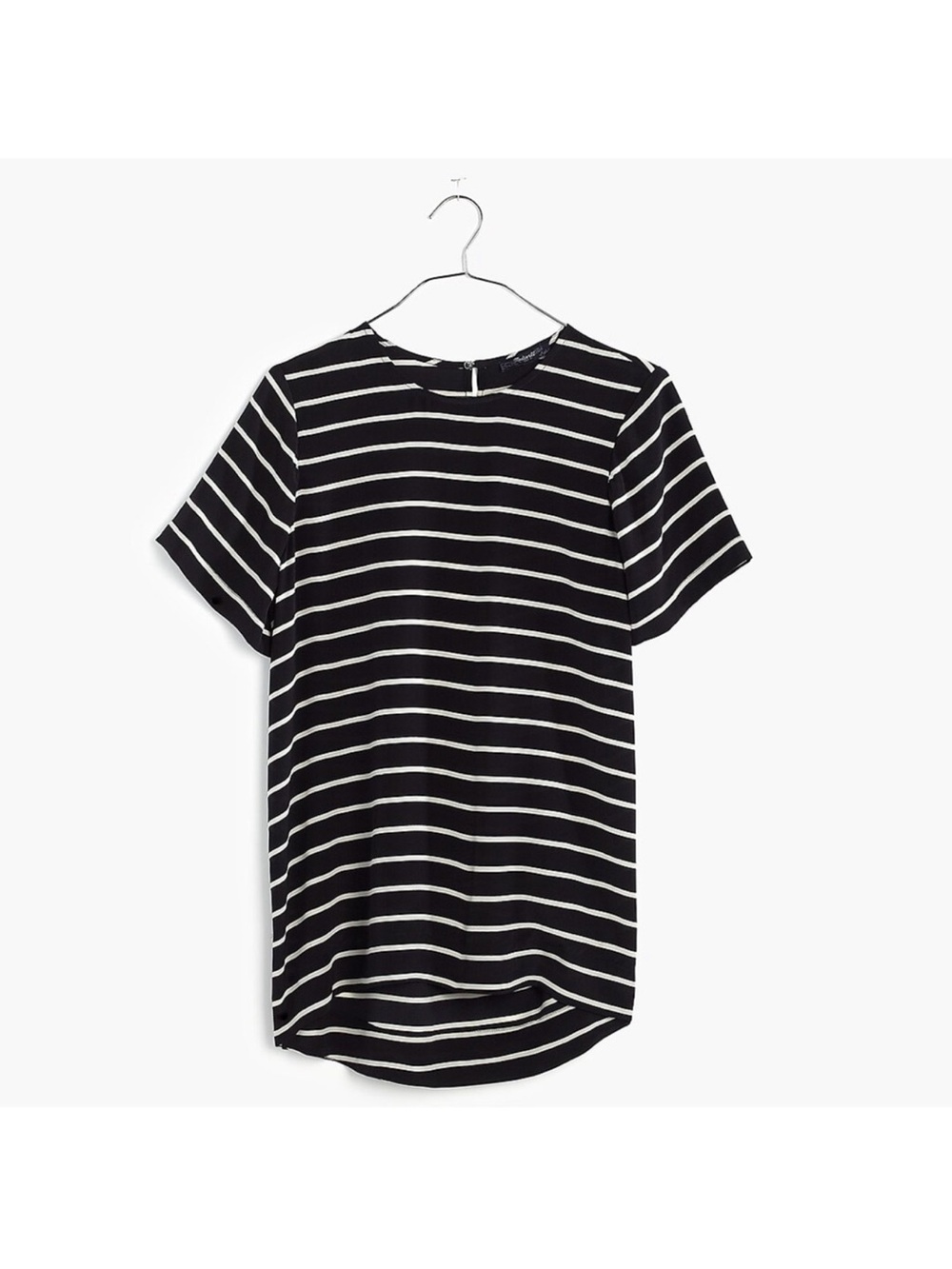 Madewell Black and White Striped silk tailored Short Sleeve Tee medium
